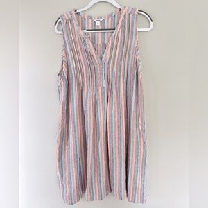 Sonoma Linen Blend Aframe dress Rainbow Striped Cottagecore  Pockets Sz XXL A172